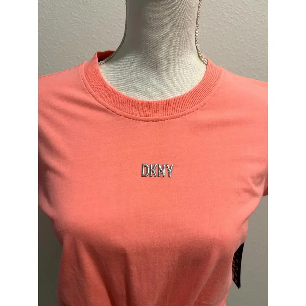 DKNY Sport Womens Cotton Stud Logo Knot Front T-Shirt Tee Top Sz XS 100% Cotton - Picture 4 of 9